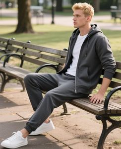 Athletic Fit 380GSM Algodón Poly Chándal Hombres Chaqueta con cremallera Joggers Sublimación Impreso Gradiente Azul Blanco Diseño moderno - Product Image 4