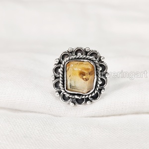 Joyería de piedra en bruto Anillo de mujer Piedra preciosa de citrino crudo natural Piedra NATAL DE NOVIEMBRE Anillo bohemio Fiesta Anillo de plata esterlina 925 - Product Image 3