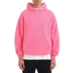 Heavy 400gsm Cotton Fleece HOODIE Vintage Pink Hoodies Hombres Drop Shoulder Hoodie con botón a presión - Product Image 3