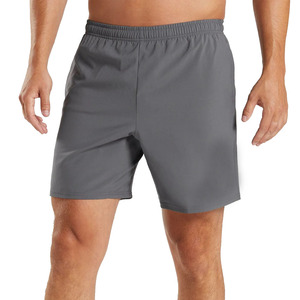 Pantalones cortos de gimnasio para hombre de calle superior, pantalones cortos estampados de entrenamiento físico elásticos de Spandex gris, fábrica sólida - Product Image 1
