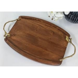 Finest Quality Handmade Wooden Tray With Gold Leaf Design Handle Dining Ware Serving Tray Party Decor <b>Catering</b> Tray On-Sale - Product Image 5