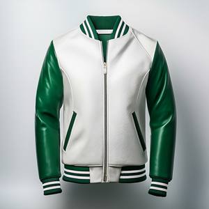 Custom Men's Wool & Real Leather Varsity <b>Jacket</b> | <b>Black</b> with Personalized Embroidery Logos Chicago <b>Jackets</b> for Man - Product Image 2