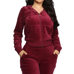 Custom New Design Long Sleeve Winter Solid Activewear <b>Jogger</b> Suit Training Sweatsuit <b>Women</b> Regular <b>Velour</b> Hooded Velvet - Product Image 2