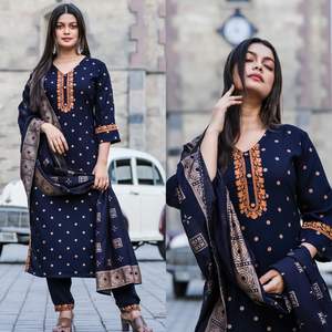 Ropa diaria de algodón indio Chanderi Kurti y conjunto de pantalón exportado Salwar del fabricante ropa paquistaní - Product Image 6