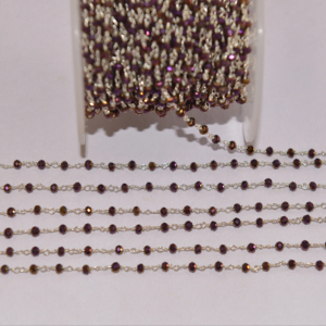 Silver Plated Purple Pyrite 3-4 mm Glass Beads Rondelle <b>Rosary</b> Chain, brass Wire Beaded Chain for Jewelry Making Finding - Product Image 3