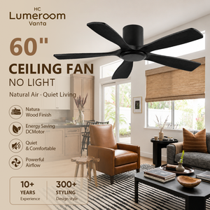 Ventilador de Techo de Madera Sólida de 60 Pulgadas, Color Negro, En Stock en EE. UU., Sin Luz, Motor DC Silencioso con Control Remoto - Product Image 1