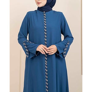 Abaya classique ouverte, modeste et simple, ornée de glands - Aura lavande, vente en gros, pour femmes musulmanes, 100% coton, mousseline, couleur unie - Product Image 6