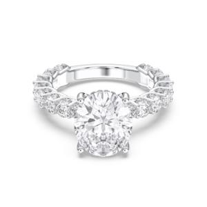 Bague d'éternité en diamant taille ovale et ronde Moissanite de 7.81 carats E-F/VVS-VS (centre 6.00CT) fabriquée en platine pour elle - Product Image 1