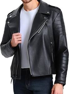 Veste bomber vintage à col montant et à capuche en cuir de poisson véritable, longueur régulière, hiver, épaules tombantes, fermeture éclair pour hommes - Product Image 2