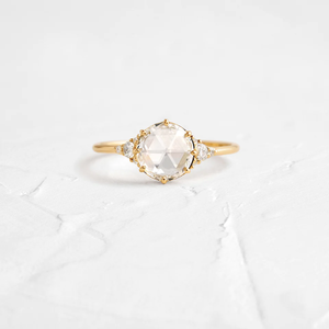 Bague de fiançailles en moissanite taille rose certifiée GRA, 0,50 CT, bijoux de fiançailles vintage pour femmes, or blanc, bague faite à la main - Product Image 3