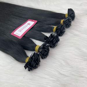 Best Quality No Tangle Russian Natural Color #1b Keratin Prebonded Flat Tip Hair Extensions 100% Human Hair Natural Wave - Product Image 2