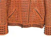 Veste en cuir de vachette marron à faible MOQ, style punk, design à clous, heavy metal, moto, mode rock, veste de motard en cuir véritable pour homme