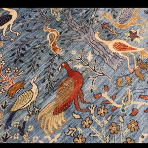 Alfombra de seda bordada 5x7 de alta calidad, diseño de pájaro pictórico anudado a mano por turcos para el hogar, la sala de estar o los hoteles para la oración - Product Image 5