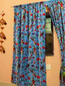 Cortinas y cenefas modernas de terciopelo con estampado de pájaro azul cielo, decoración de lujo hecha a mano para el hogar, barra opaca de bolsillo, fábrica de bajo costo - Product Image 5