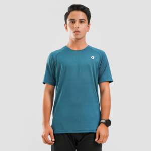 Youth <b>100</b>% <b>Polyester</b> Motion Tee in Teal Breathable Knitted Fabric with Loose Fit and <b>Yarn</b> Dyed Logo Plain Dyed - Product Image 1