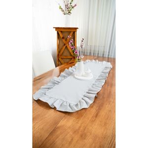 Elegant 40x130cm White Ruffled <b>Table</b> <b>Runner</b> Shabby Chic Decorative <b>Dining</b> <b>Table</b> Accessory Woven Cotton Washable Machine Wash for - Product Image 2