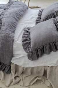 Fundas de almohada de lino con volantes dobles Shabby Chic Farmhouse Style Hospital & Home Use Tamaño y color personalizables - Product Image 3