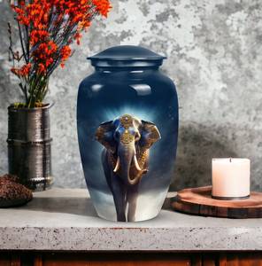 Majestic Blue Elephant Decorative Urn <b>for</b> <b>Ashes</b> Customized Aluminum Modern <b>Keepsake</b> Adult Burial Large & Small Sizes Available - Product Image 5