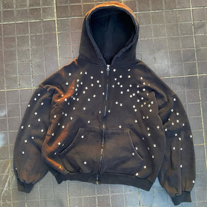 Fabricants de vêtements pour hommes sur mesure, sweat-shirts en coton mélangé, lourds, courts, amples, avec strass - Product Image 2