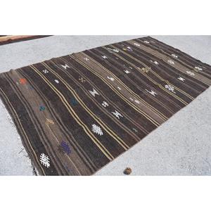 Vintage Rug, 6.1x10.8 ft Large Rug, <b>Brown</b> Abstract <b>Wool</b> Turkish Rug - Product Image 2