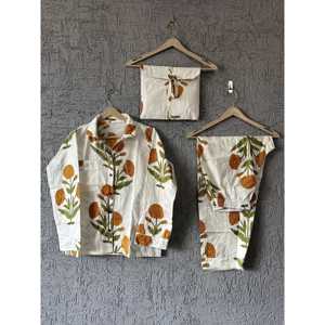 Ensemble de pyjama en coton à imprimé floral pour femmes, manches longues, fermeture à boutons, vêtements de détente d'été, tissu doux, taille élastique, vêtements de nuit décontractés - Product Image 2