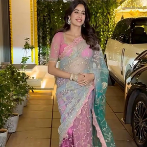 Hermoso Sari de fiesta con trabajo de corte de secuencia de bordado de seda Tabby - Product Image 1