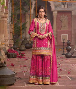 Nouvelle collection de vêtements pour femmes, salwar kameez, tissus en soie chinon, broderie, travail de sequins, design élégant, pour mariage, fête, festival - Product Image 1