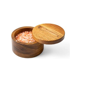 1 Piece <b>Set</b> <b>Salt</b> and <b>Pepper</b> Wooden <b>Pepper</b> <b>Salt</b> Container Box with Swivel Lid and Spoon and Natural Wood Color and Round Shape - Product Image 1
