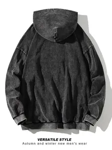 Fabricants de vêtements personnalisés sans ficelle fermeture éclair lavage à l'acide Streetwear Vintage sweat à capuche lourd décontracté - Product Image 3