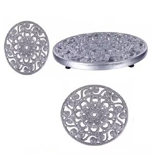 Salvamanteles redondo de metal fundido a mano, salvamanteles de estilo clásico y diseño de metal con acabado de color gris, bandeja resistente al calor de mesa - Product Image 4