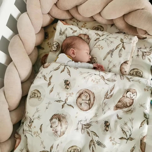 Biancheria da letto per neonati Beige con animali della foresta Oeko-Tex cotone organico biancheria da letto per bambini morbido piumone e cuscino con imbottitura - Product Image 1