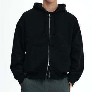 Sweat à capuche en molleton 100% coton pour homme avec fermeture éclair double coulisse personnalisable, motif uni, poids lourd, col à capuche pour l'hiver - Product Image 3