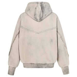 Nouveau design de sweats à capuche unis personnalisés streetwear lourds délavés à l'acide et cousus en détresse déchirure double fermeture éclair recadrée pour hommes sweat à capuche - Product Image 4