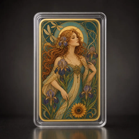 Carte de collection en métal double face, style Art Nouveau vintage, motif Iris, Tournesol, Libellule, avec cadre doré, décoration florale naturelle, cadeau