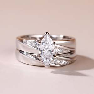 Ensemble de bagues en argent sterling de style Jeulia, coupe marquise diagonale - Product Image 4