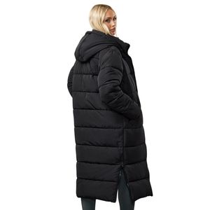 Manteau long matelassé noir pour femme, veste d'hiver à capuche, entièrement zippée, isolée, vêtement d'extérieur chaud et décontracté pour le froid - Product Image 2