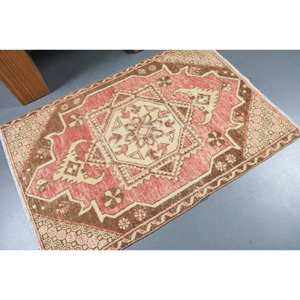 Alfombra clásica de lana roja y marrón, 3,5x5,1 pies, estilo Kilim, área grande, alfombras rectangulares turcas, respaldo de látex para pasillo, 10mm de espesor - Product Image 2