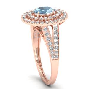 Anillo de Piedra Preciosa de Aguamarina de Corte Ovalado de 0.75 Quilates con Nuevo Diseño REYES, Anillo de Compromiso de Oro Rosa Sólido de 14K con Halo de Diamantes para Mujer - Product Image 3
