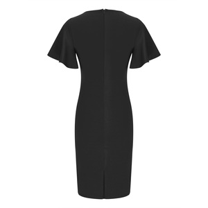 New Solid Color Ruffle Short Sleeves Round Neck Slim Women Elegant Knee Length Office Dresses Career Dresses - Product Image 6