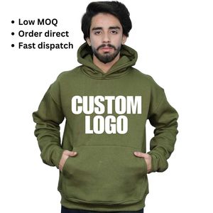 Logotipo personalizado verde oliva hombres algodón sudaderas con capucha de gran tamaño 400 GSM MOQ bajo precio competitivo RTS listo para enviar bordado de serigrafía - Product Image 1