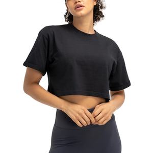 เสื้อยืดผ้าฝ้าย XL ออกแบบเองได้สำหรับผู้หญิงเสื้อเอวลอยปักโลโก้ทรงหลวมเสื้อครอปเปิดไหล่2025ย้อมเรียบ - Product Image 6