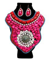 Nouveau designer coloré noir or perles de verre broderie collier boucles d'oreilles ensemble à la mode bijoux en perles chaîne à maillons pour les filles