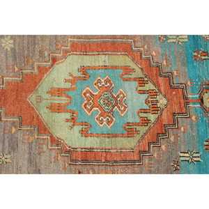 Alfombra Turca Vintage de 3.9x7 pies, Ecológica, Tradicional, con Parches, Base de Látex, Color Naranja y Azul Degradado, de Lana - Product Image 5