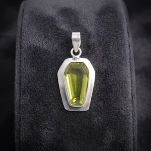 Silver Plated <b>Peridot</b> Gemstone Bezel Setting Coffin Shape Classic Design Brass Handmade Jewelry Wholesale Women Wear Third Party - Product Image 2