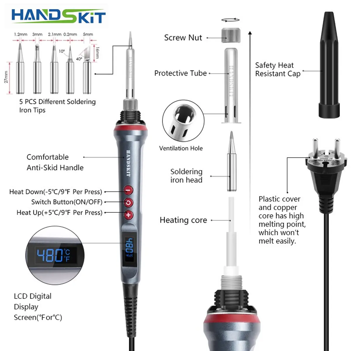 Handskit MODEL 927 Electric Soldering Iron 110/220V 90W With 5 soldering Iron Tips Welding Tools