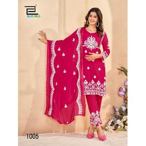 El pantalón Kurti bordado de rayón de 14KG más vendido con ropa de fiesta india y pakistaní Naznin Dupatta a precio mayorista en India - Product Image 1