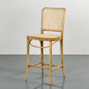 Pabrik Modern kaki tinggi dapur meja taburette emas kursi kayu bangku Bar dapur rotan rotan kursi Bar dengan bantal kursi