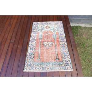 Tapis turc vintage, petit tapis de 2,4 x 3,8 pieds, tapis patchwork orange - Product Image 1