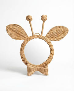 Cute Animal Shape <b>Rattan</b> Kids Wall <b>Mirror</b> Handmade Wicker Children Bedroom Decorative Bow Hanging <b>Mirror</b> Nursery Room Decor - Product Image 1