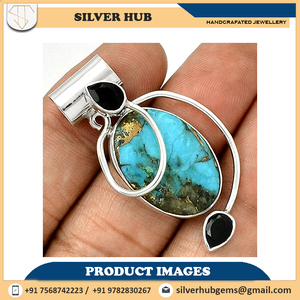Pendentif fait main en argent Sterling 925, cuivre, Turquoise, Onyx noir, en vente au meilleur prix - Product Image 2